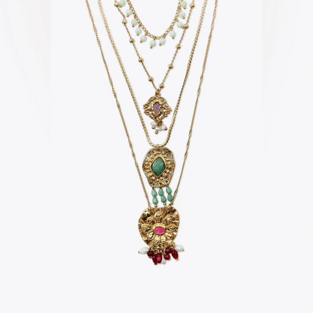NWT Zara 4-Pack Beaded Medallion Necklaces
